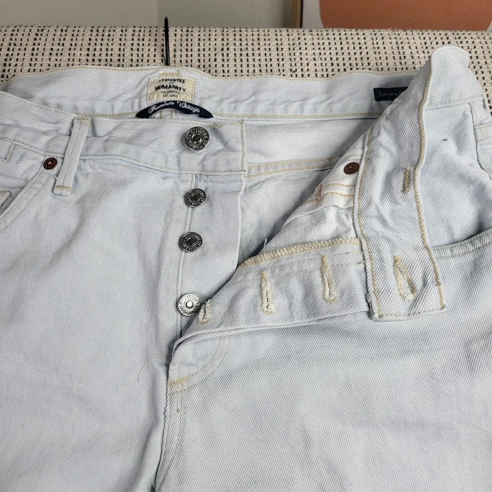 Citizens of Humanity Jeans W 31 Light Blue Emerson‎ Crop Slim Boyfriend Raw Hem